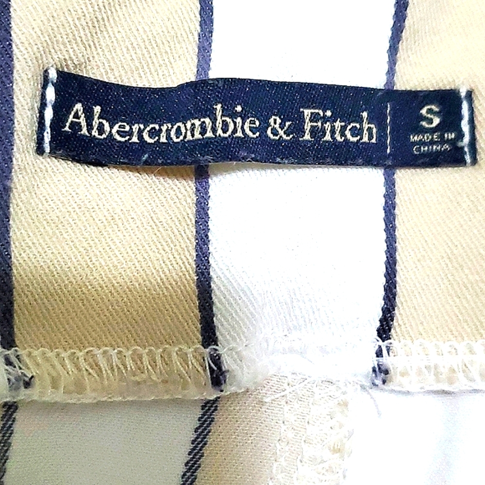Abercrombie & Fitch White & Beige Striped High-Waist Wide Leg Paperbag Pants S - Picture 13 of 14